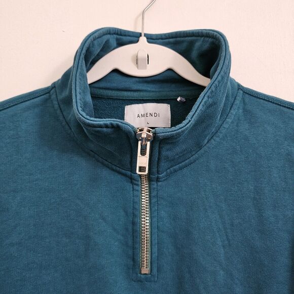Amendi Sweater Mens Large Teal Terry Frank Petrol 1/4 Zip Pullover Gorpcore - Picture 3 of 10